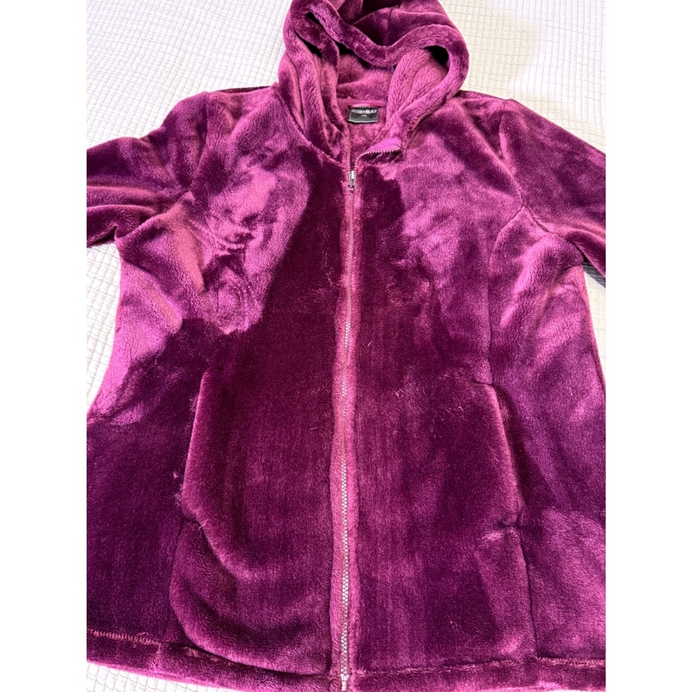 32 Degrees Heat Womens Purple Plush Faux Fur Full Zip Hoodie Jacket Size L Teddy